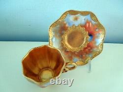 Antique Rare Coalport Dainty Cup Saucer Marbleized Pattern Gilded Bowl