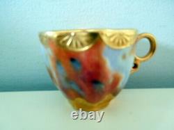 Antique Rare Coalport Dainty Cup Saucer Marbleized Pattern Gilded Bowl