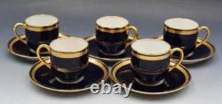 Antique Raynaud George Rouard Cobalt & Gold set of 5 Tea Cups & Saucers
