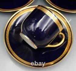 Antique Raynaud George Rouard Cobalt & Gold set of 5 Tea Cups & Saucers