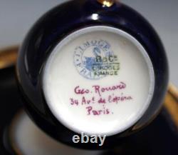 Antique Raynaud George Rouard Cobalt & Gold set of 5 Tea Cups & Saucers
