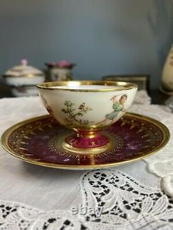 Antique Richard Wehsner Dresden Tea Cup & Saucer Raised Gold HP Cherub