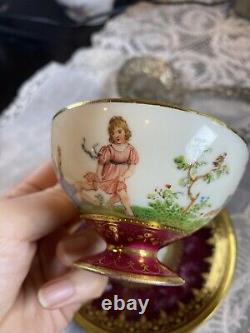 Antique Richard Wehsner Dresden Tea Cup & Saucer Raised Gold HP Cherub