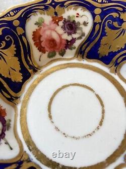 Antique Ridgway Trio 2/1043 Hand Painted Flowers c1825 Cobalt &! Gold