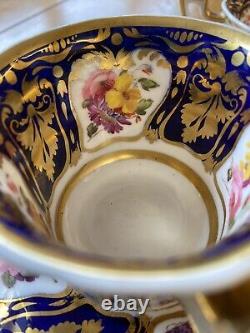 Antique Ridgway Trio 2/1043 Hand Painted Flowers c1825 Cobalt &! Gold