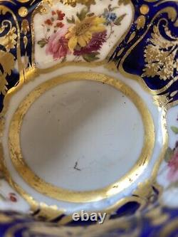 Antique Ridgway Trio 2/1043 Hand Painted Flowers c1825 Cobalt &! Gold