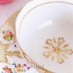 Antique Ridgway foliage shape teacup and saucer set, handpainted flowers