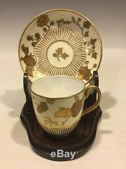 Antique Royal Crown Derby Raised Two-Tone Gold Cup & Saucer HP Aesthetic Floral