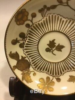 Antique Royal Crown Derby Raised Two-Tone Gold Cup & Saucer HP Aesthetic Floral