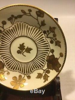 Antique Royal Crown Derby Raised Two-Tone Gold Cup & Saucer HP Aesthetic Floral