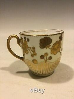 Antique Royal Crown Derby Raised Two-Tone Gold Cup & Saucer HP Aesthetic Floral