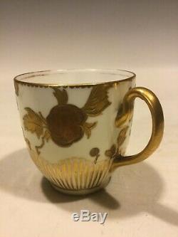 Antique Royal Crown Derby Raised Two-Tone Gold Cup & Saucer HP Aesthetic Floral