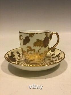 Antique Royal Crown Derby Raised Two-Tone Gold Cup & Saucer HP Aesthetic Floral