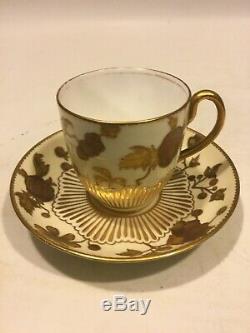 Antique Royal Crown Derby Raised Two-Tone Gold Cup & Saucer HP Aesthetic Floral