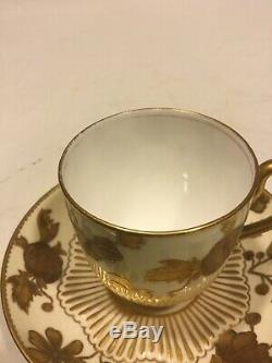 Antique Royal Crown Derby Raised Two-Tone Gold Cup & Saucer HP Aesthetic Floral