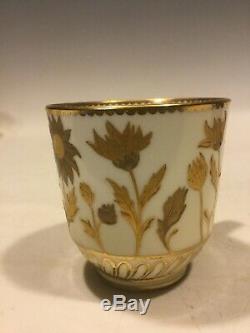 Antique Royal Crown Derby Raised Two-Tone Gold Cup & Saucer Hand Painted Floral