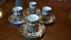 Antique Royal Crown Derby Solid Silver Imari Pattern Set 4 Cups Coffee Cans