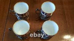 Antique Royal Crown Derby Solid Silver Imari Pattern Set 4 Cups Coffee Cans