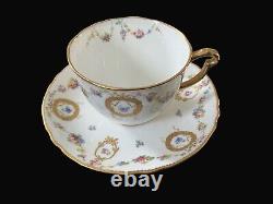 Antique Royal Crown Derby Tea Cup & Saucer, Hand Painted, Raised Gold