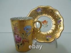 Antique Royal Saxe Demitasse Cup Saucer Erdmann Schlegelmilch HP Dresden Flowers