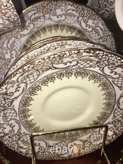 Antique Royal Stafford Bone China 21Pc Tea Set Gold/Gilt 6 cups, saucers & plates