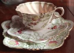 Antique Royal Stafford Cup Saucer Plate Set Bone China England Gold Rim. Roma
