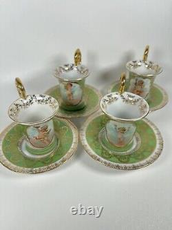 Antique Royal Vienna Demitasse Cherubs Cup & Saucer Green Gold 3