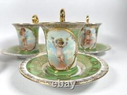 Antique Royal Vienna Demitasse Cherubs Cup & Saucer Green Gold 3