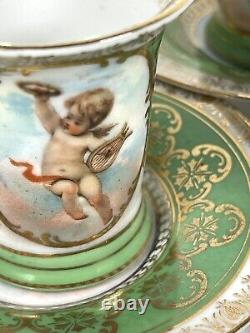 Antique Royal Vienna Demitasse Cherubs Cup & Saucer Green Gold 3