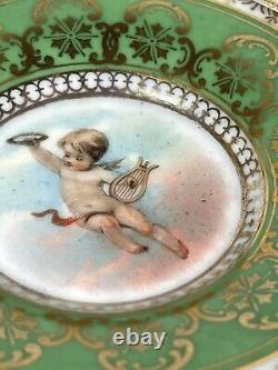 Antique Royal Vienna Demitasse Cherubs Cup & Saucer Green Gold 3