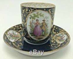 Antique Royal Vienna Portrait Tea Cup & Saucer Cobalt Gold Bindenschild Elegant