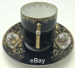 Antique Royal Vienna Portrait Tea Cup & Saucer Cobalt Gold Bindenschild Elegant