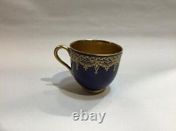 Antique Royal Worcester Cabinet Cup & Saucer Cobalt Blue Jewelled & Gilded Dec