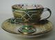 Antique Royal Worcester Cup And Saucer 1870 Very Rare Gold & Green Vgc
