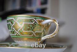 Antique Royal Worcester Cup and Saucer 1870 VERY RARE Gold & Green VGC
