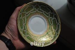 Antique Royal Worcester Cup and Saucer 1870 VERY RARE Gold & Green VGC