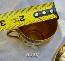 Antique Royal Worcester Gold Washed Demitasse Cup & Saucer, Imari Style