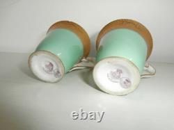 Antique Royal Worcester Pair Of Green Gold Gilt Demitasse Coffee Cups & Saucers