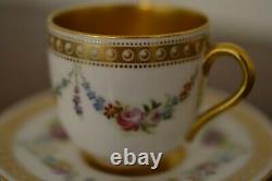 Antique Royal Worcester Porcelain Cup Saucer Set Gilt Bone China