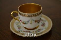 Antique Royal Worcester Porcelain Cup Saucer Set Gilt Bone China