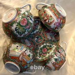 Antique SET of 10 Chinese Famille Rose 19th C Gold Trim Cups-4 & Saucers-6 NICE