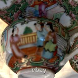 Antique SET of 10 Chinese Famille Rose 19th C Gold Trim Cups-4 & Saucers-6 NICE