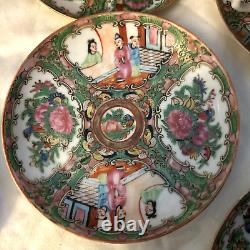 Antique SET of 10 Chinese Famille Rose 19th C Gold Trim Cups-4 & Saucers-6 NICE