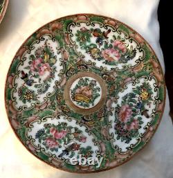 Antique SET of 10 Chinese Famille Rose 19th C Gold Trim Cups-4 & Saucers-6 NICE