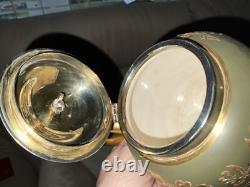 Antique Satsuma JAPANESE Porcelain Teapot Gold Silver Plated 2 Tea Cups Saucers