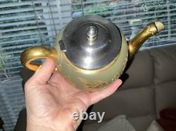 Antique Satsuma JAPANESE Porcelain Teapot Gold Silver Plated 2 Tea Cups Saucers