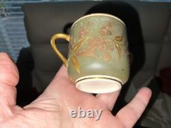 Antique Satsuma JAPANESE Porcelain Teapot Gold Silver Plated 2 Tea Cups Saucers