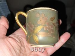 Antique Satsuma JAPANESE Porcelain Teapot Gold Silver Plated 2 Tea Cups Saucers