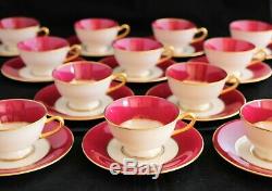 Antique Set 12 Lenox Marshall Field Co. Maroon Pink Gold Demitasse Cups Saucers