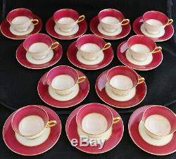 Antique Set 12 Lenox Marshall Field Co. Maroon Pink Gold Demitasse Cups Saucers